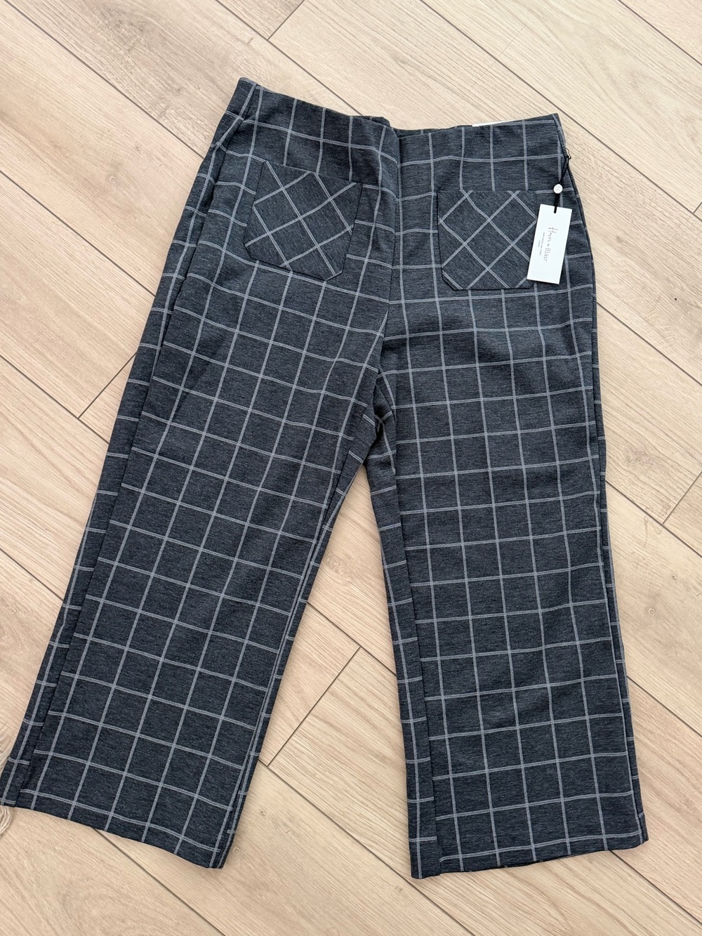 ✨NWT✨ HAVER & BLAIR Charcoal Gray Windowpane Stretch Cropped Work Trousers - XL